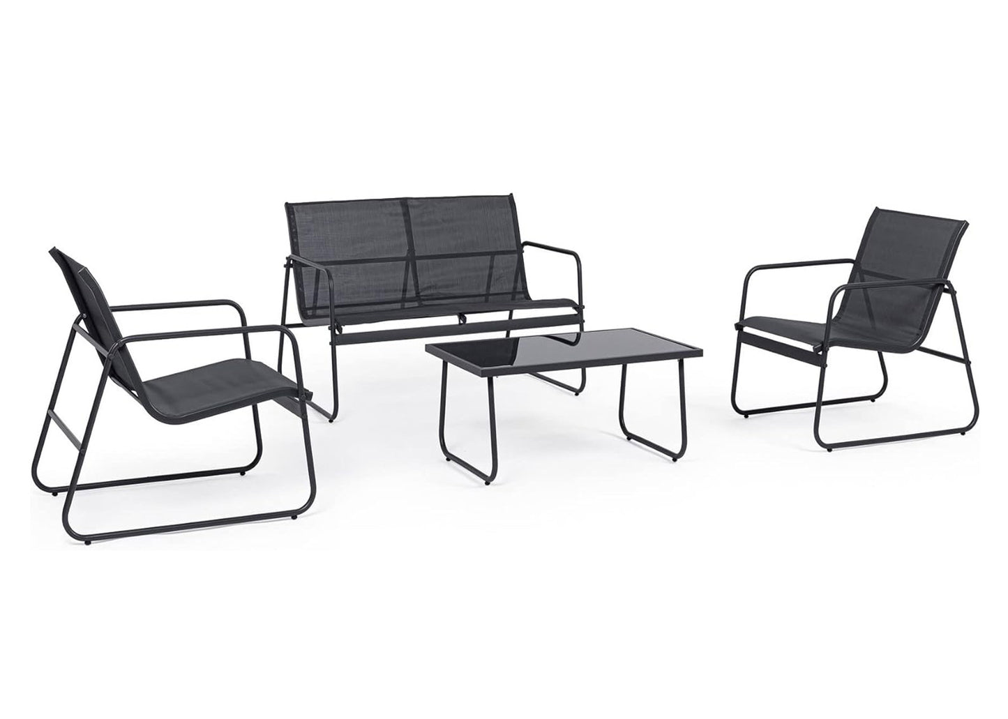 Sofa + 2 Sillas + Mesa de Cristal Templado CDS. Muebles de Jardin y Terraza