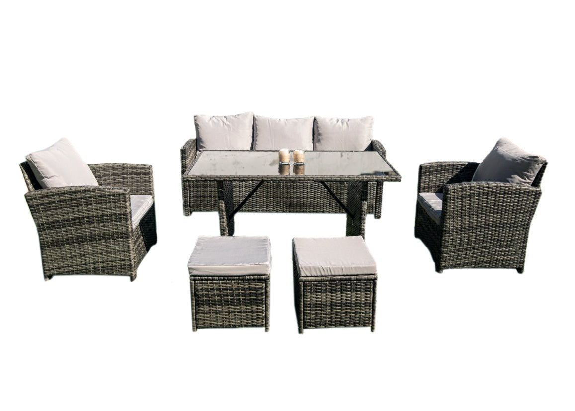 Sofa + Mesa + 2 Sillones+ 2 pufs de Ratan PE. Muebles de Jardin y Terraza