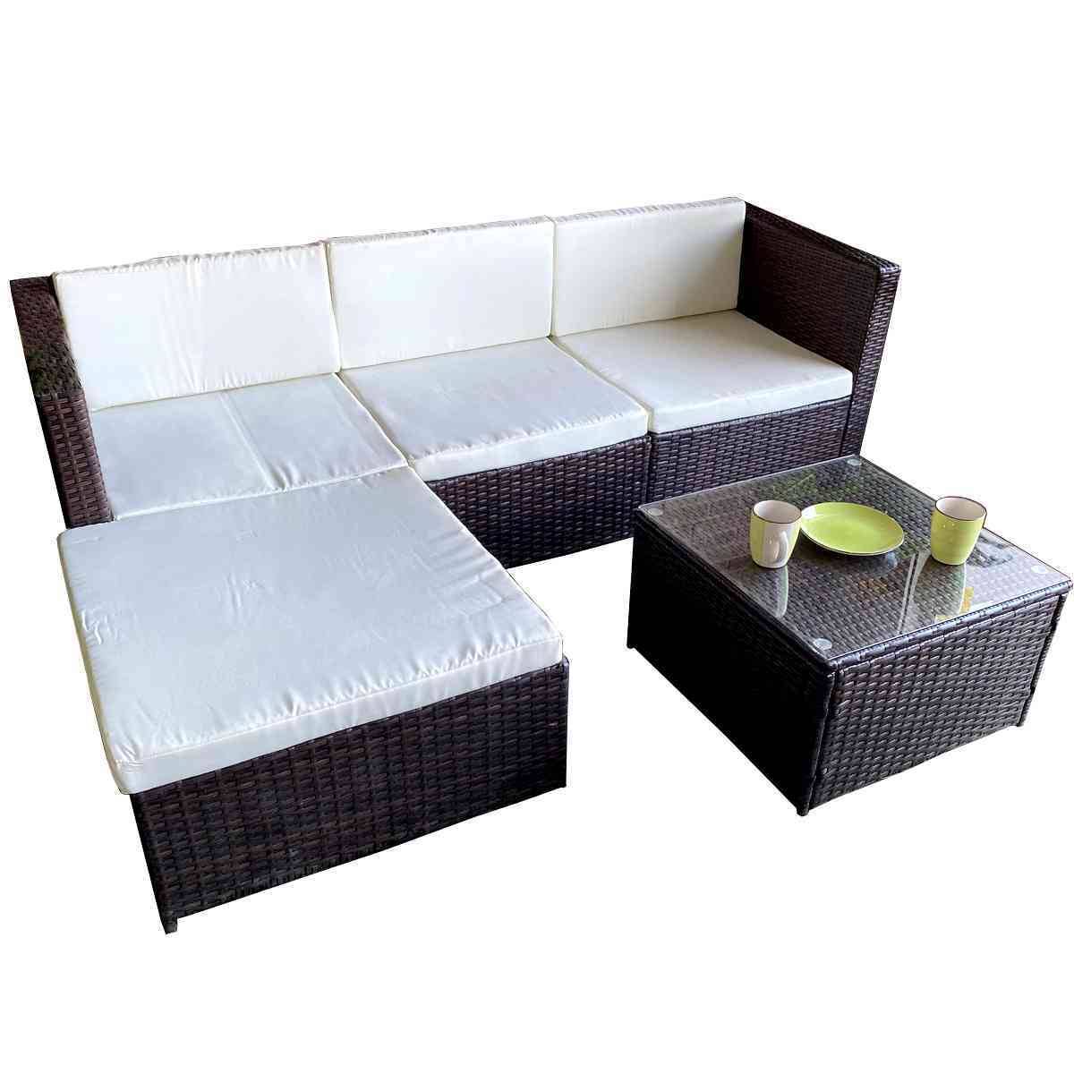 Sofa Chaise Longue de Ratan PE + Mesa. Muebles de Jardin y Terraza