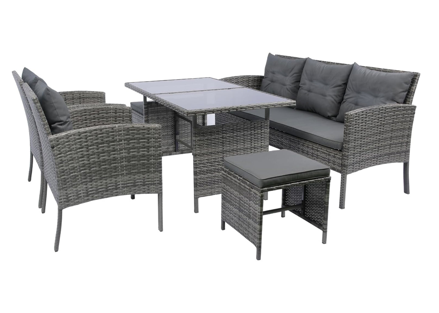 Sofa + Mesa + 2 Sillones + 2 pufs Ratan PE. Muebles de Jardin y Terraza Andy