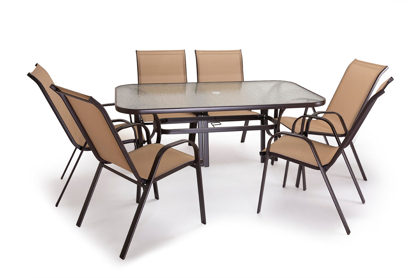 Mesa de Cristal Templado HC + 6 Sillas. Muebles de Jardin y Terraza