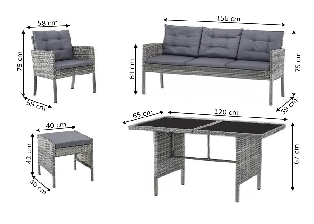 Sofa + Mesa + 2 Sillones + 2 pufs Ratan PE. Muebles de Jardin y Terraza Andy
