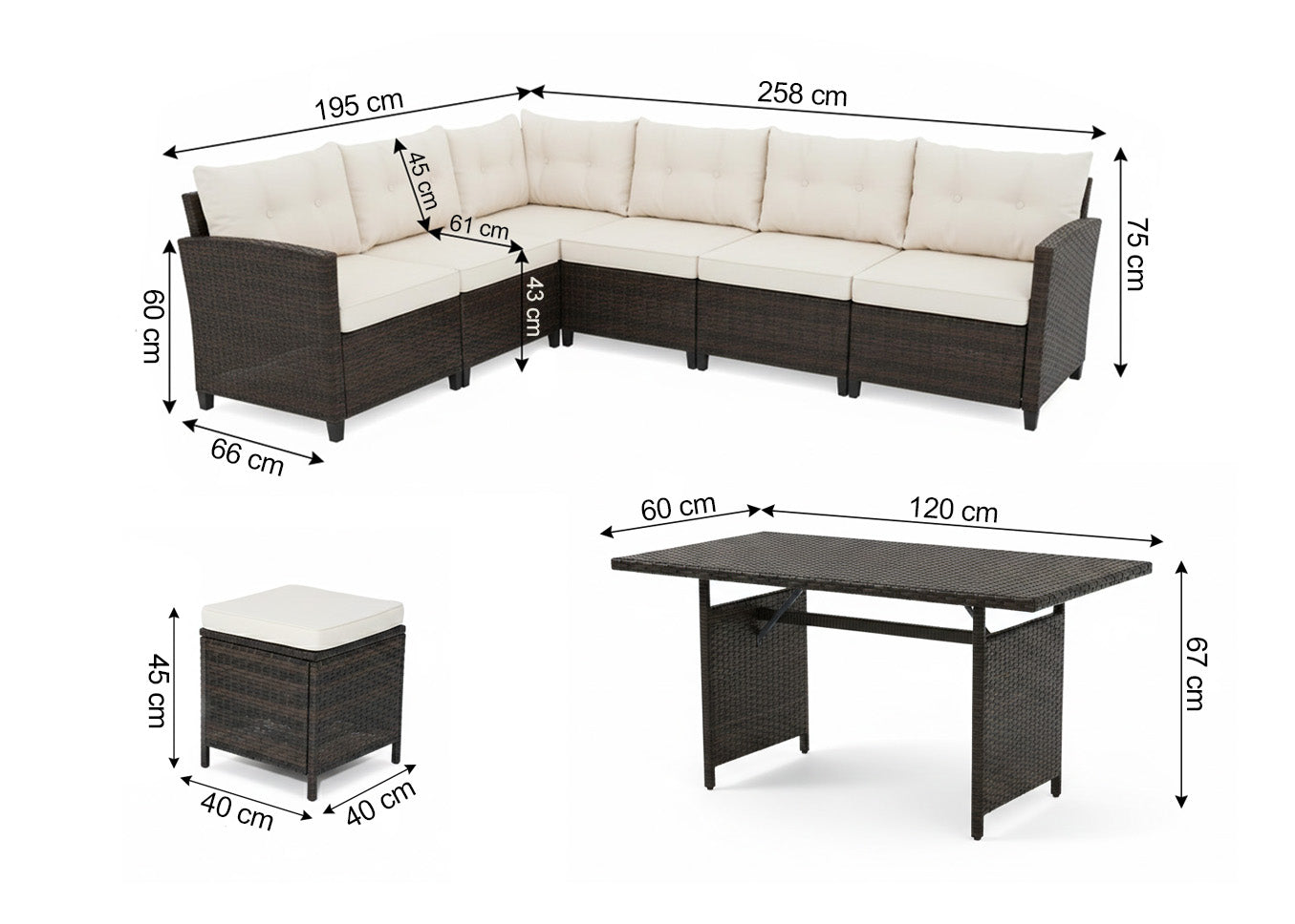 Sofa Rinconera Laia + Mesa + 2 puffs de Ratan PE. Muebles de Jardin y Terraza