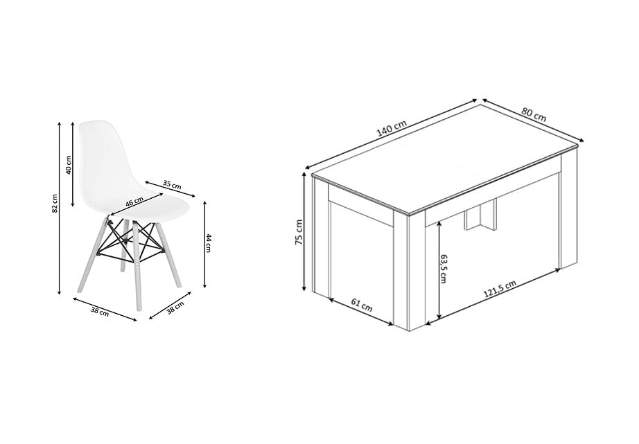 Pack Mesa de Comedor o Cocina Fija + 6 Sillas Estilo Nordico