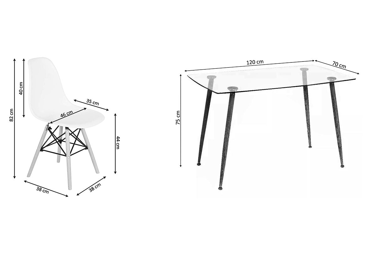 Pack Mesa de Cristal Templado + 4 Sillas Estilo Nordico