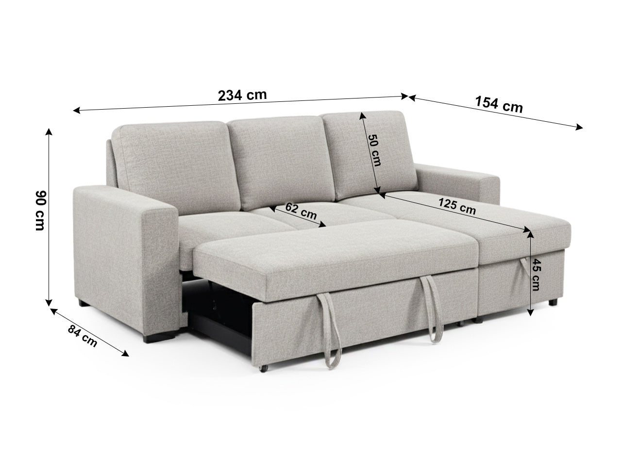 Sofa Cama Chaise Longue Luke 234cm