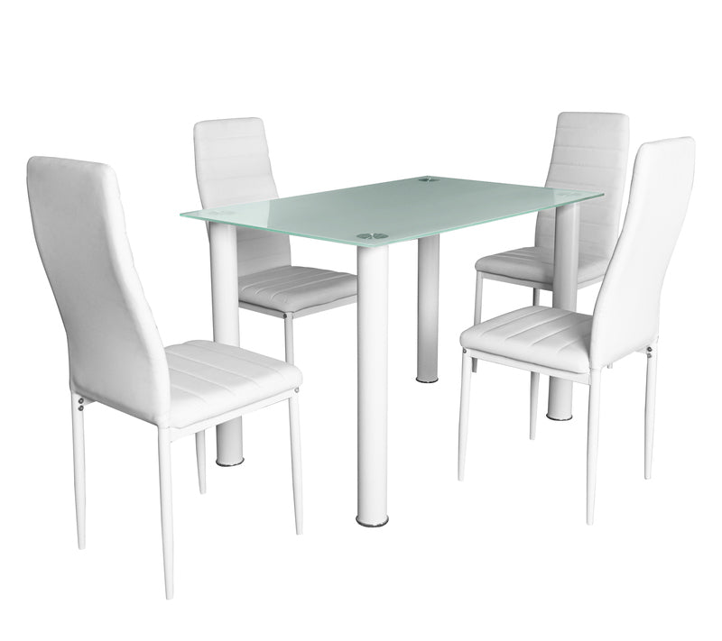 Mesa de Cristal Templado + 4 Sillas Polipiel. Comedor o Cocina