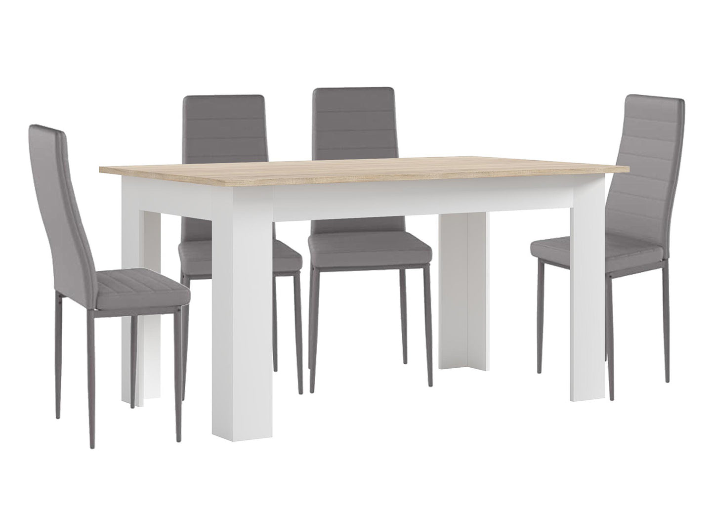 Pack Mesa Fija de Comedor o Cocina + 4 Sillas en Polipiel/metal