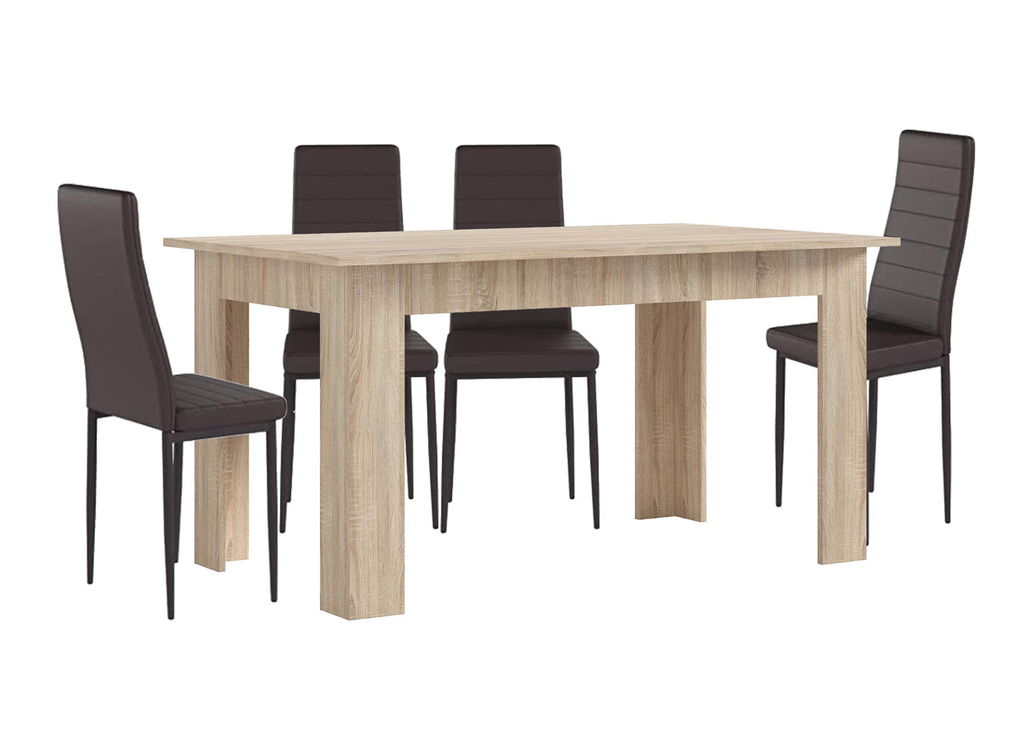 Pack Mesa Fija de Comedor o Cocina + 4 Sillas en Polipiel/metal