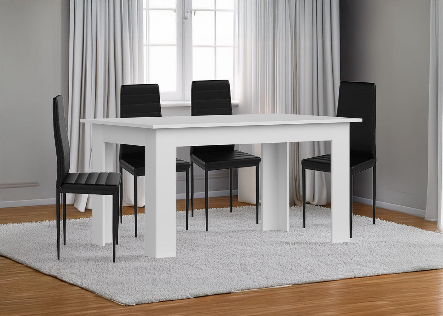 Pack Mesa Fija de Comedor o Cocina + 4 Sillas en Polipiel/metal