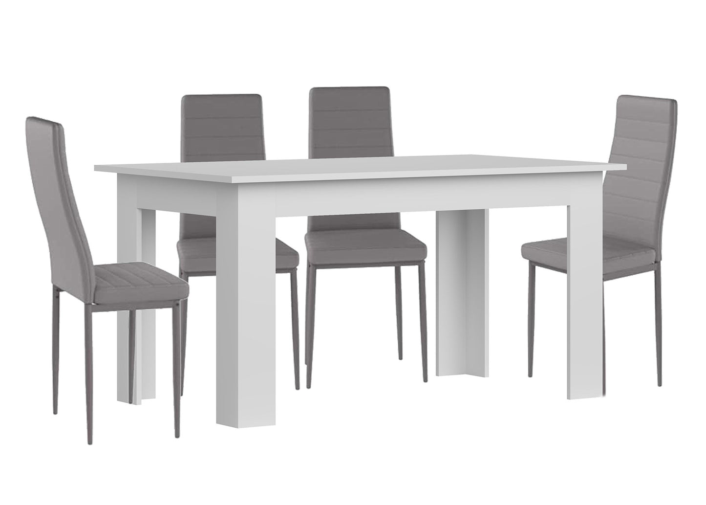 Pack Mesa Fija de Comedor o Cocina + 4 Sillas en Polipiel/metal