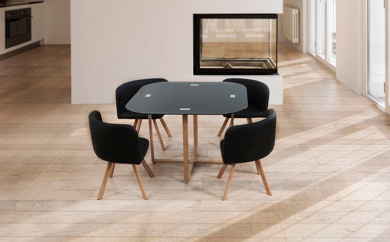 Mesa de Cristal Templado Teka + 4 Sillas. Comedor o Cocina