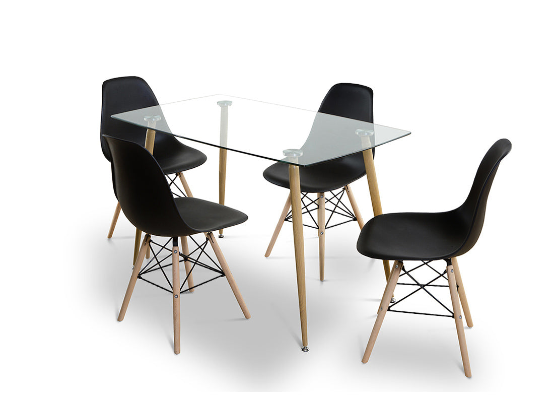 Pack Mesa de Cristal Templado + 4 Sillas Estilo Nordico