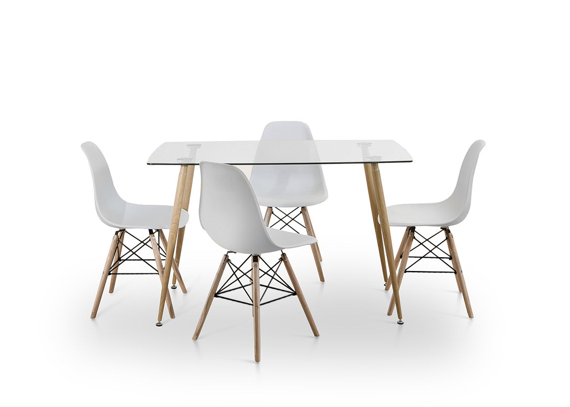 Pack Mesa de Cristal Templado + 4 Sillas Estilo Nordico