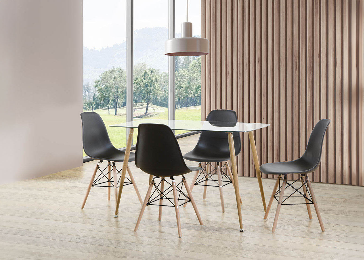 Pack Mesa de Cristal Templado + 4 Sillas Estilo Nordico