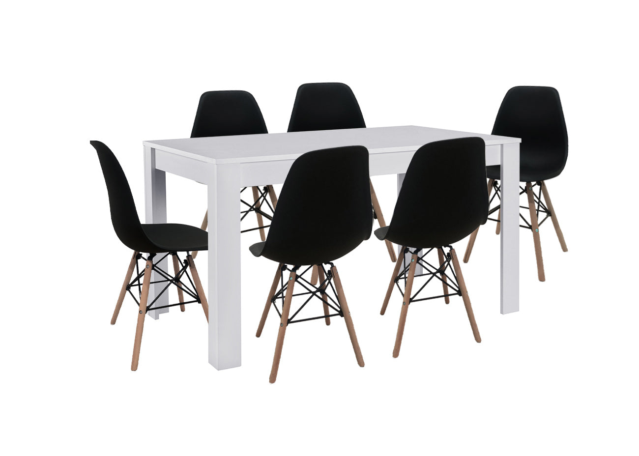 Pack Mesa de Comedor o Cocina Fija + 6 Sillas Estilo Nordico