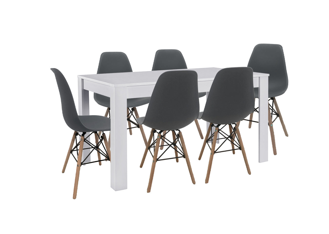Pack Mesa de Comedor o Cocina Fija + 6 Sillas Estilo Nordico