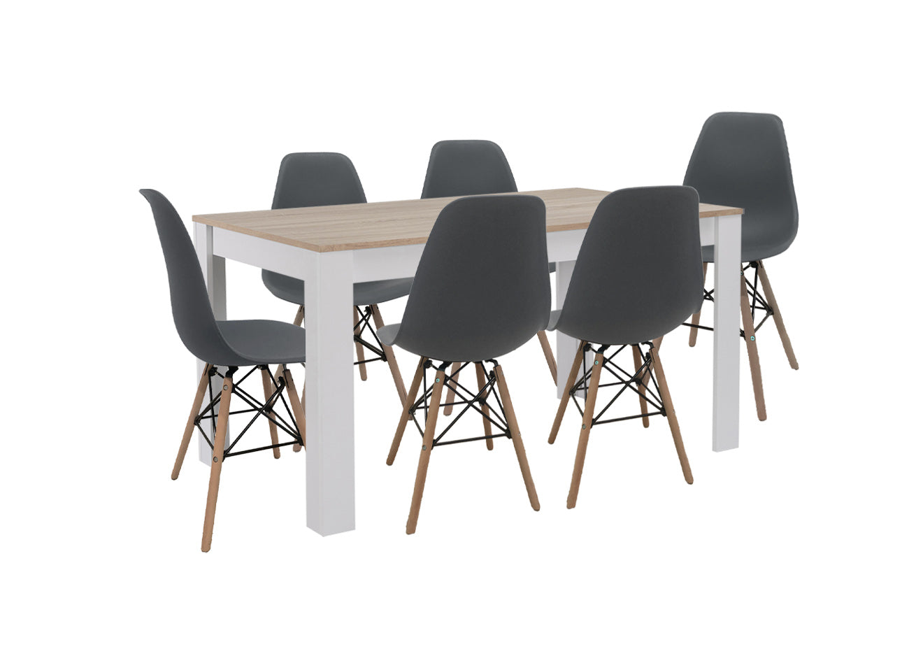 Pack Mesa de Comedor o Cocina Fija + 6 Sillas Estilo Nordico