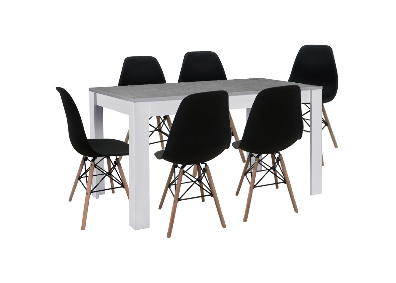 Pack Mesa de Comedor o Cocina Fija + 6 Sillas Estilo Nordico