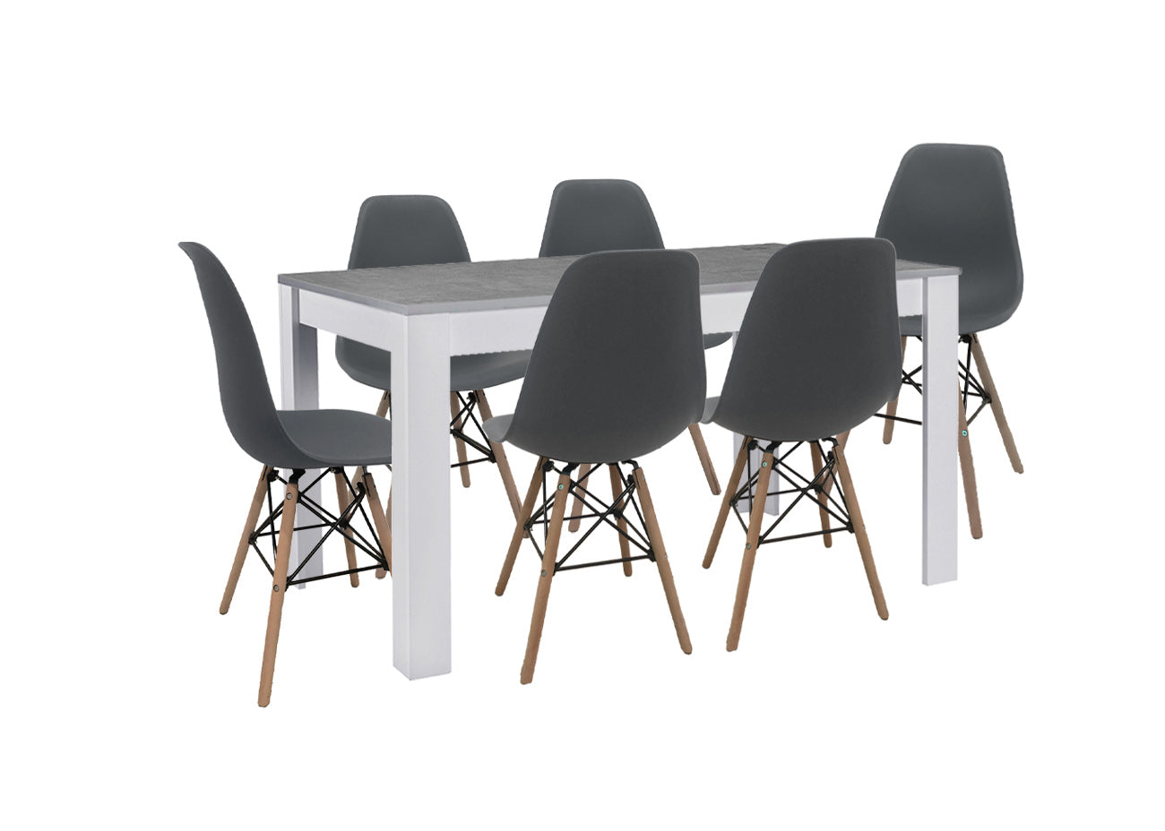 Pack Mesa de Comedor o Cocina Fija + 6 Sillas Estilo Nordico