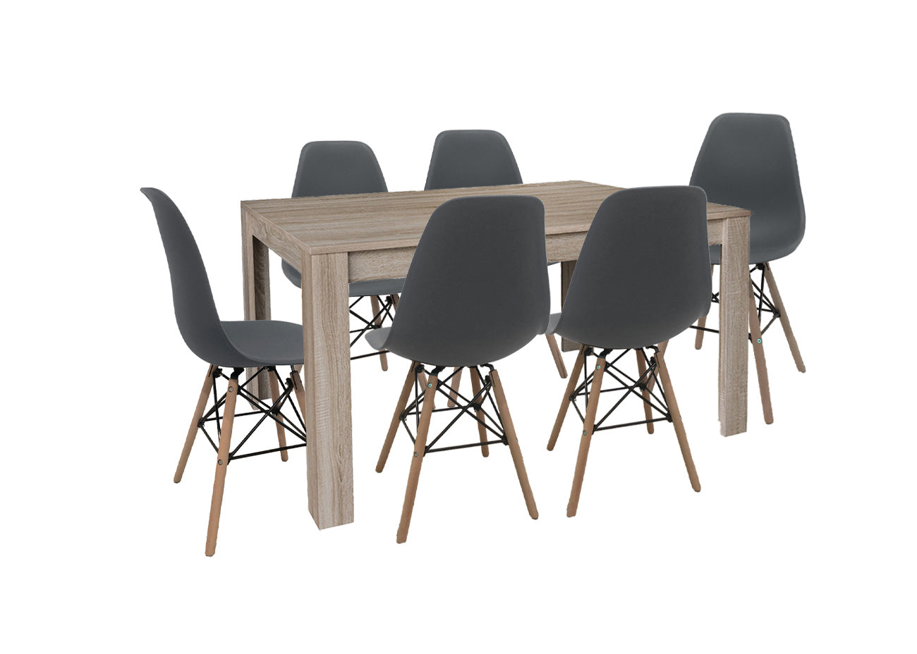 Pack Mesa de Comedor o Cocina Fija + 6 Sillas Estilo Nordico
