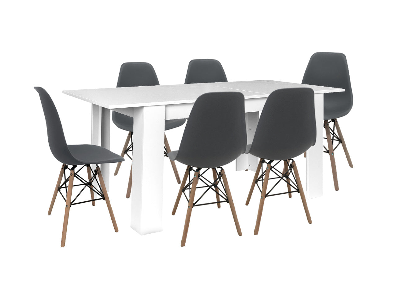Mesa Extensible de Comedor o Cocina + 6 Sillas Estilo Nordico