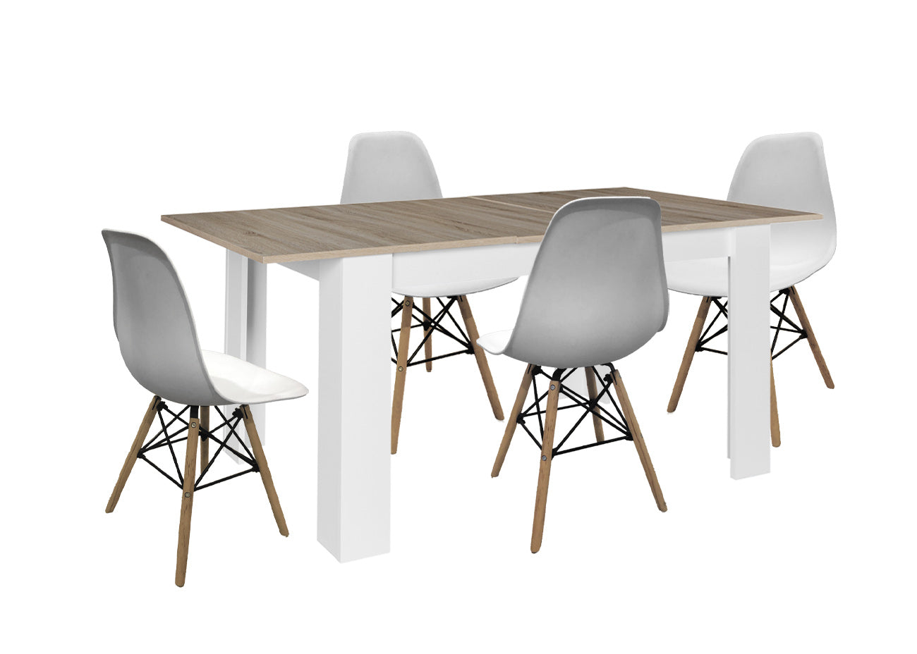 Mesa Extensible de Comedor o Cocina + 4 Sillas Estilo Nordico