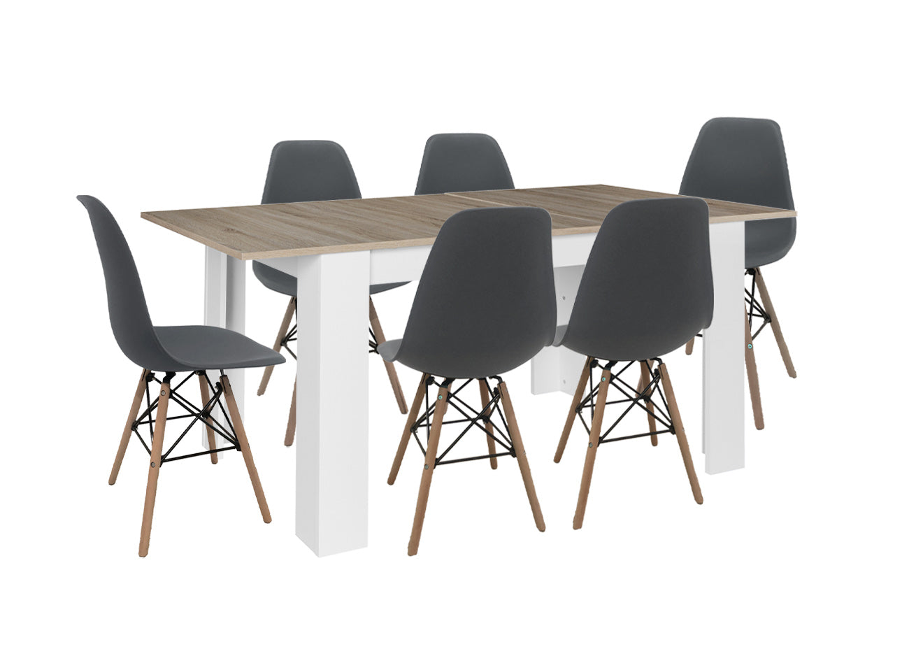 Mesa Extensible de Comedor o Cocina + 6 Sillas Estilo Nordico