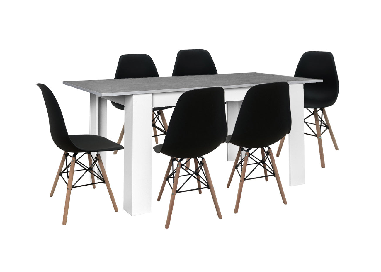 Mesa Extensible de Comedor o Cocina + 6 Sillas Estilo Nordico