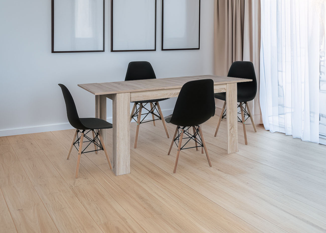 Mesa Extensible de Comedor o Cocina + 4 Sillas Estilo Nordico