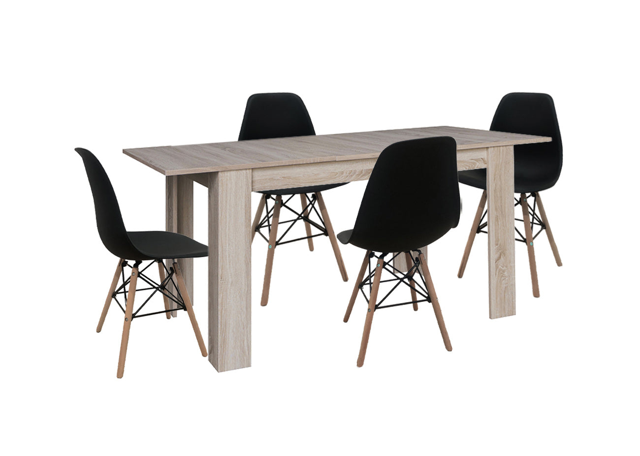 Mesa Extensible de Comedor o Cocina + 4 Sillas Estilo Nordico