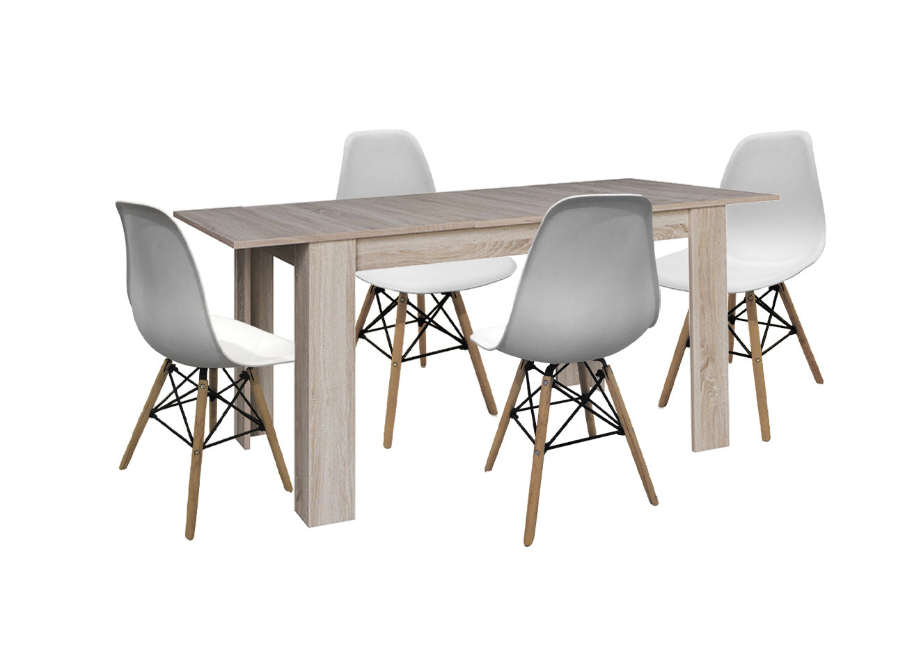 Mesa Extensible de Comedor o Cocina + 4 Sillas Estilo Nordico
