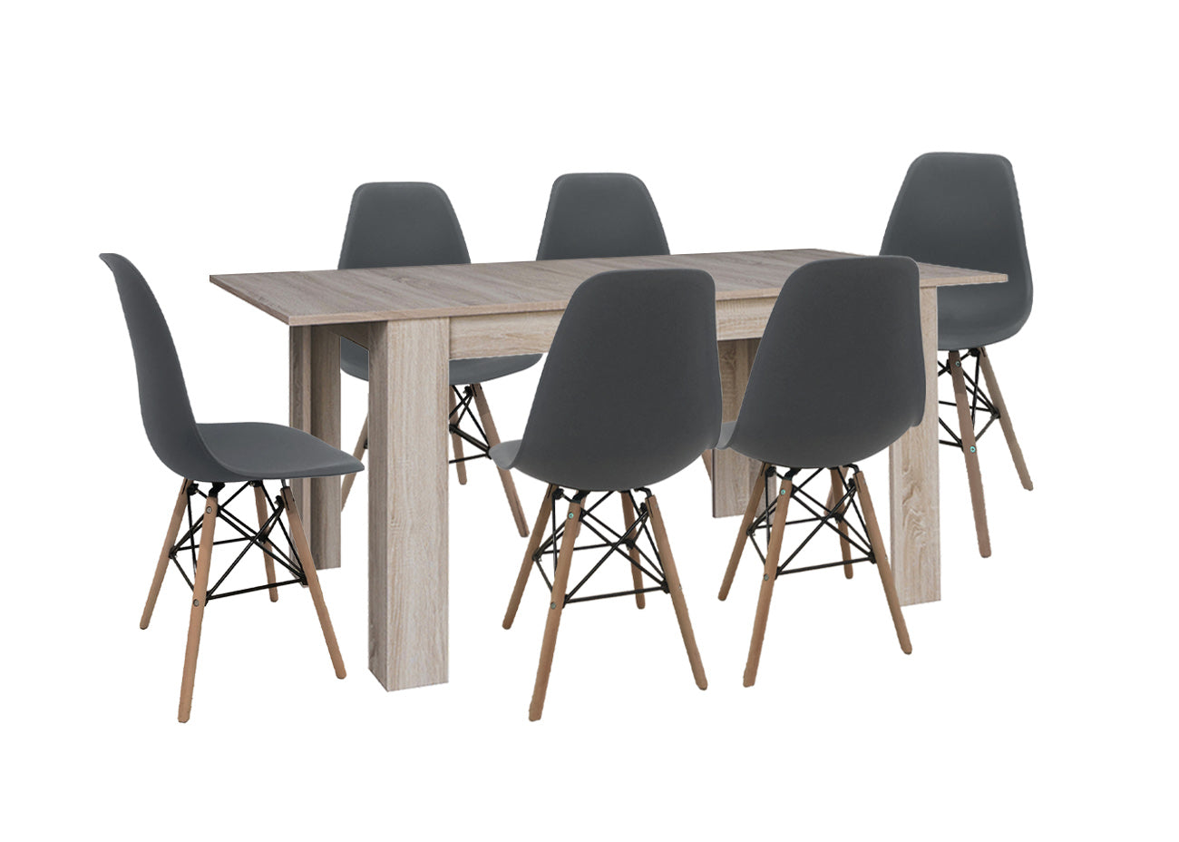 Mesa Extensible de Comedor o Cocina + 6 Sillas Estilo Nordico
