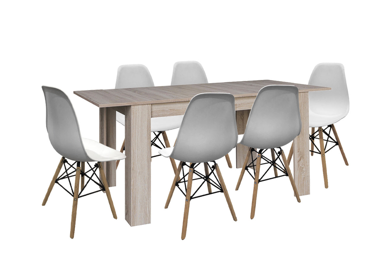 Mesa Extensible de Comedor o Cocina + 6 Sillas Estilo Nordico