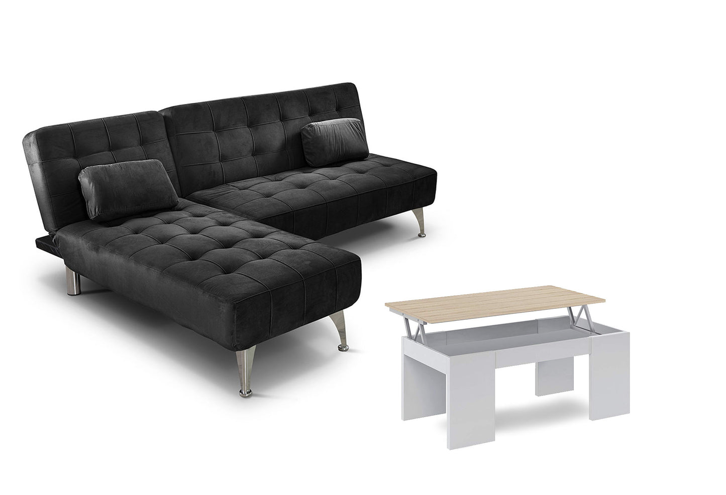Sofa Cama Chaise Longue Reversible + Mesa de Centro Elevable
