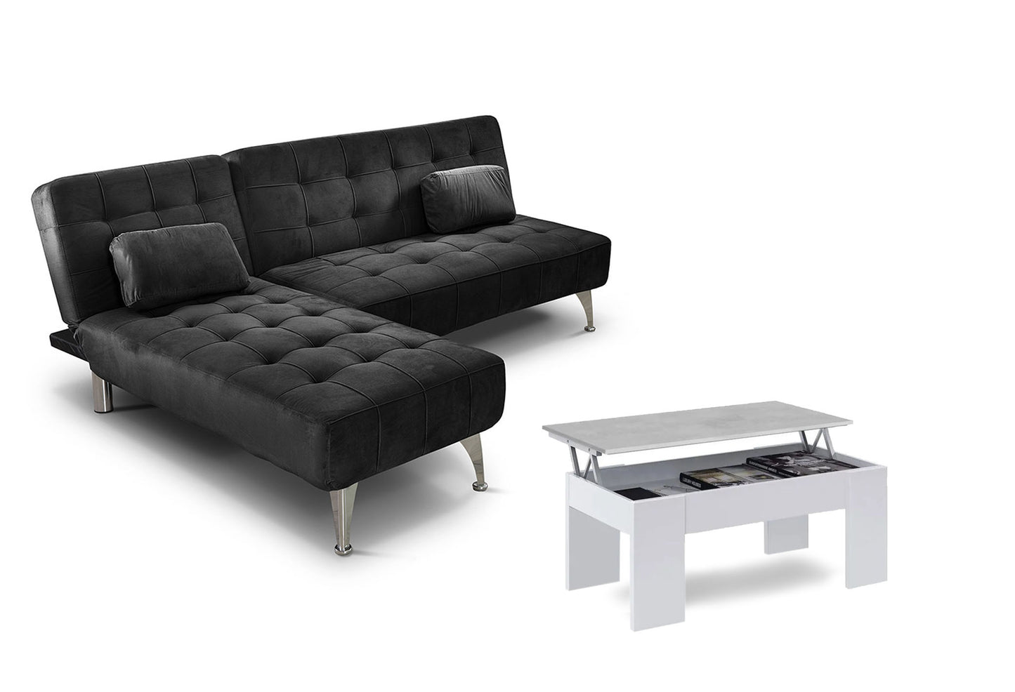 Sofa Cama Chaise Longue Reversible + Mesa de Centro Elevable