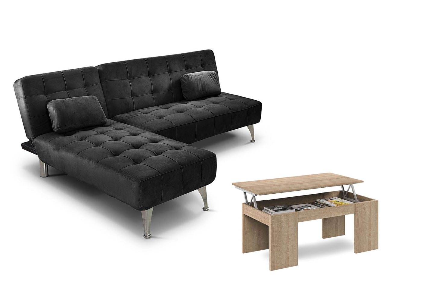 Sofa Cama Chaise Longue Reversible + Mesa de Centro Elevable