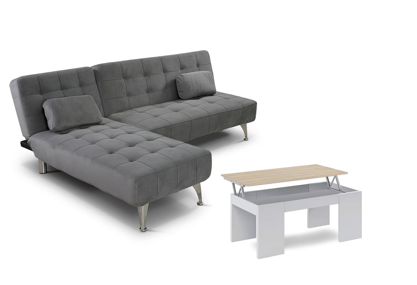 Sofa Cama Chaise Longue Reversible + Mesa de Centro Elevable