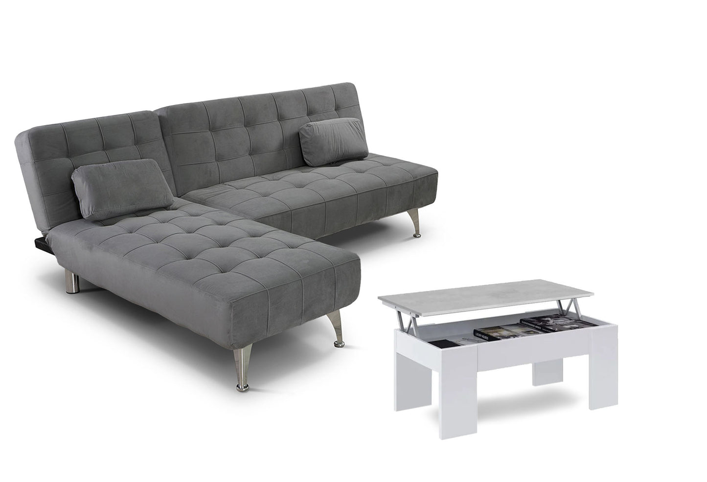 Sofa Cama Chaise Longue Reversible + Mesa de Centro Elevable