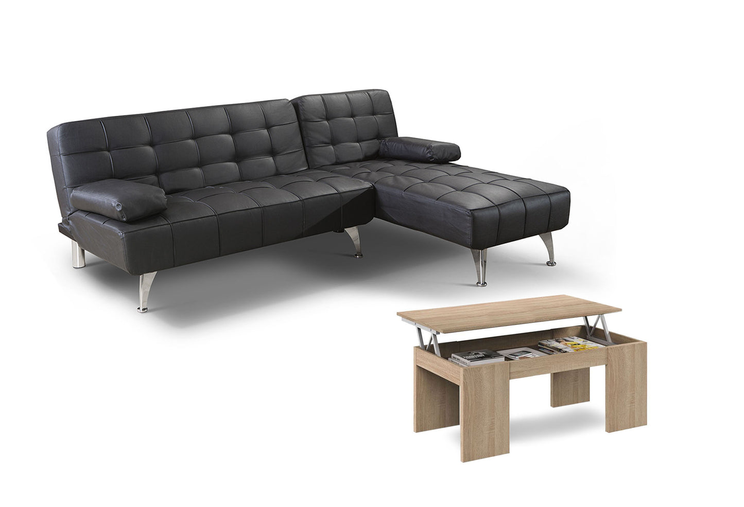 Sofa Cama Chaise Longue Reversible + Mesa de Centro Elevable