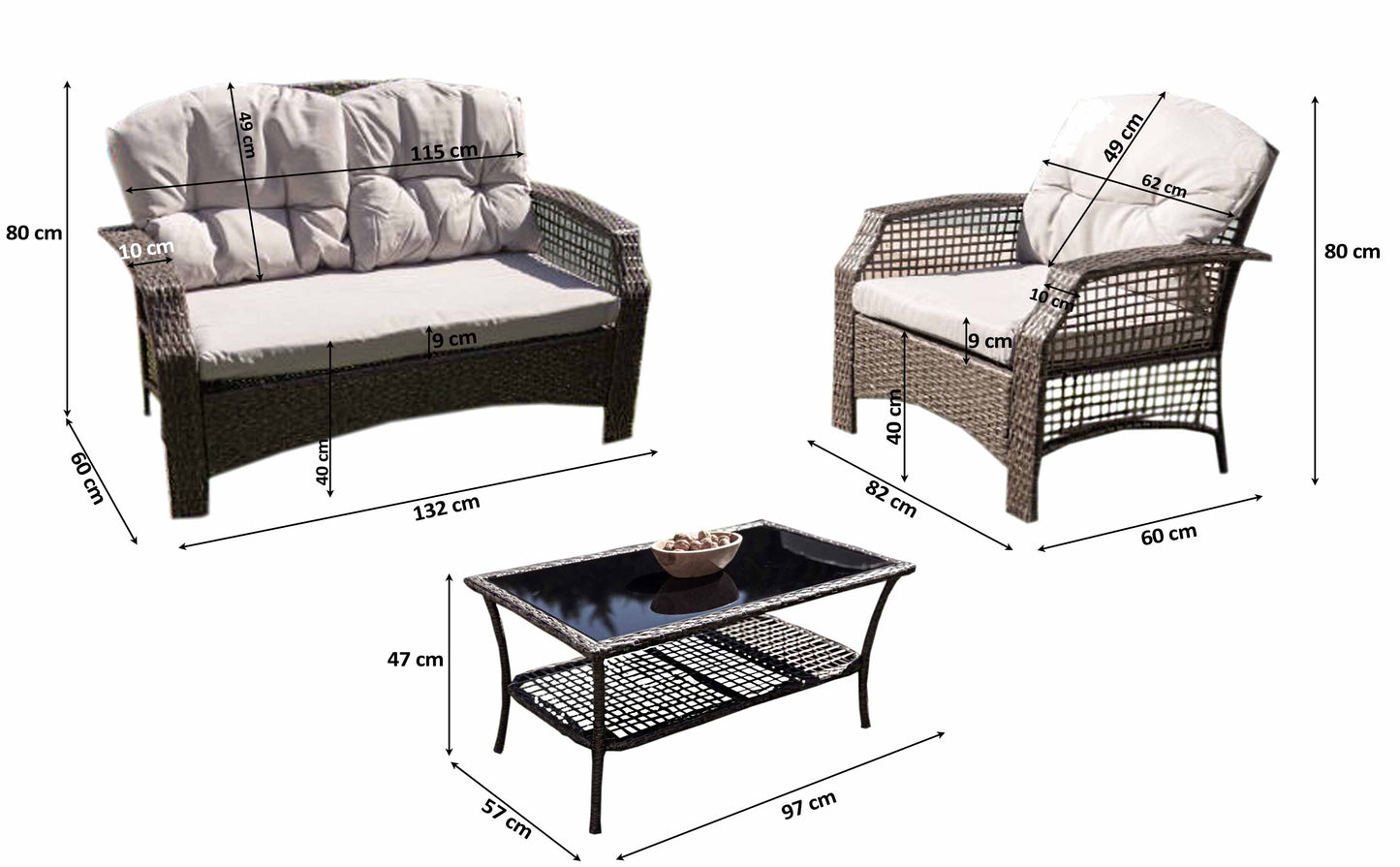 Sofa + 2 Sillas + Mesa. Muebles de Jardin y Terraza de Ratan PE