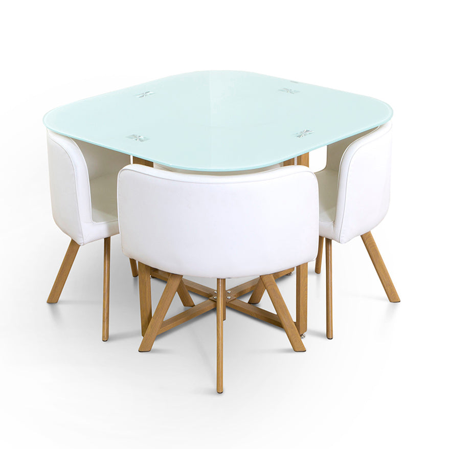 Mesa de Cristal Templado Teka + 4 Sillas. Comedor o Cocina
