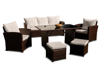 Sofa + Mesa + 2 Sillones+ 2 pufs de Ratan PE. Muebles de Jardin y Terraza