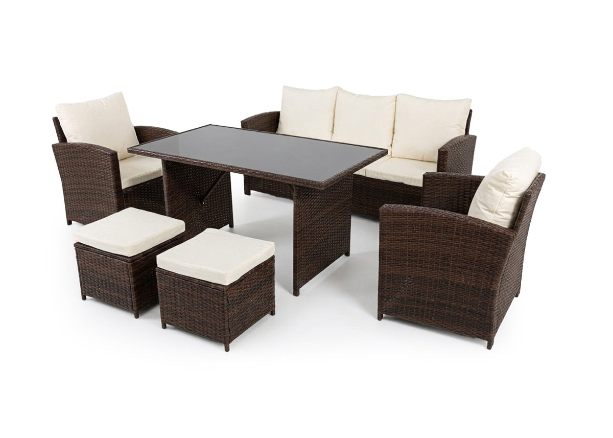 Sofa + Mesa + 2 Sillones+ 2 pufs de Ratan PE. Muebles de Jardin y Terraza