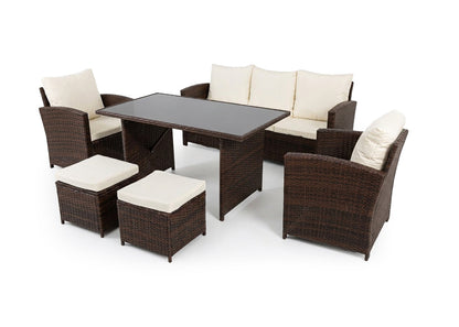 Sofa + Mesa + 2 Sillones+ 2 pufs de Ratan PE. Muebles de Jardin y Terraza