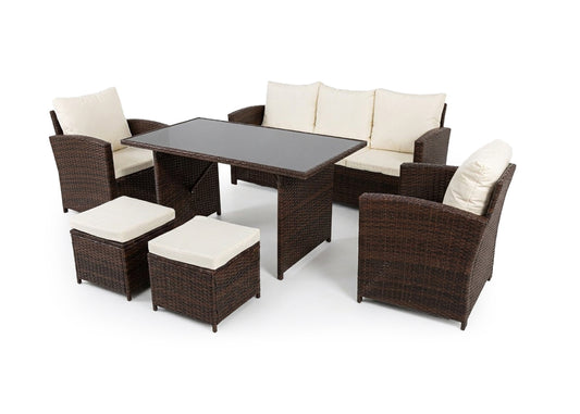 Sofa + Mesa + 2 Sillones+ 2 pufs de Ratan PE. Muebles de Jardin y Terraza