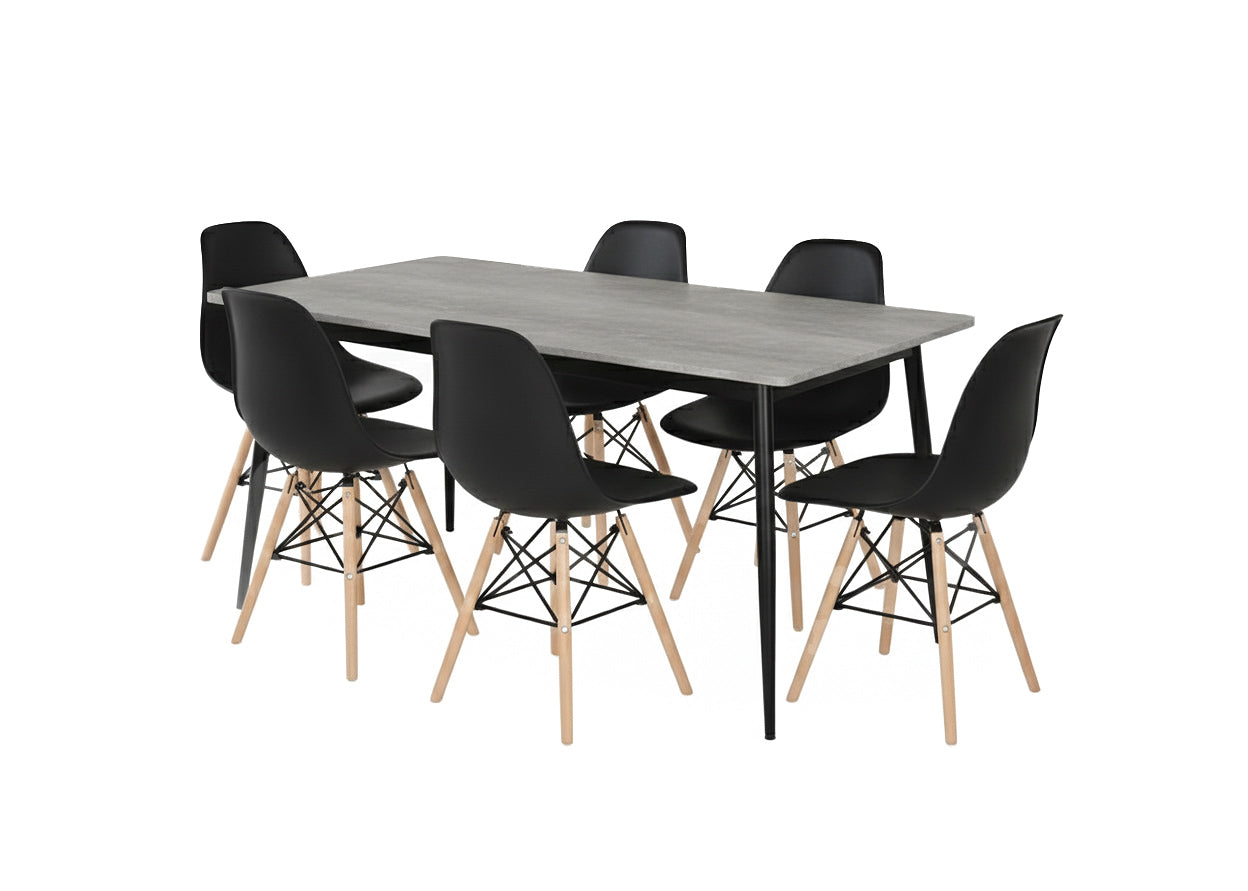 Mesa de Comedor 180cm + 6 Sillas Estilo Nordico