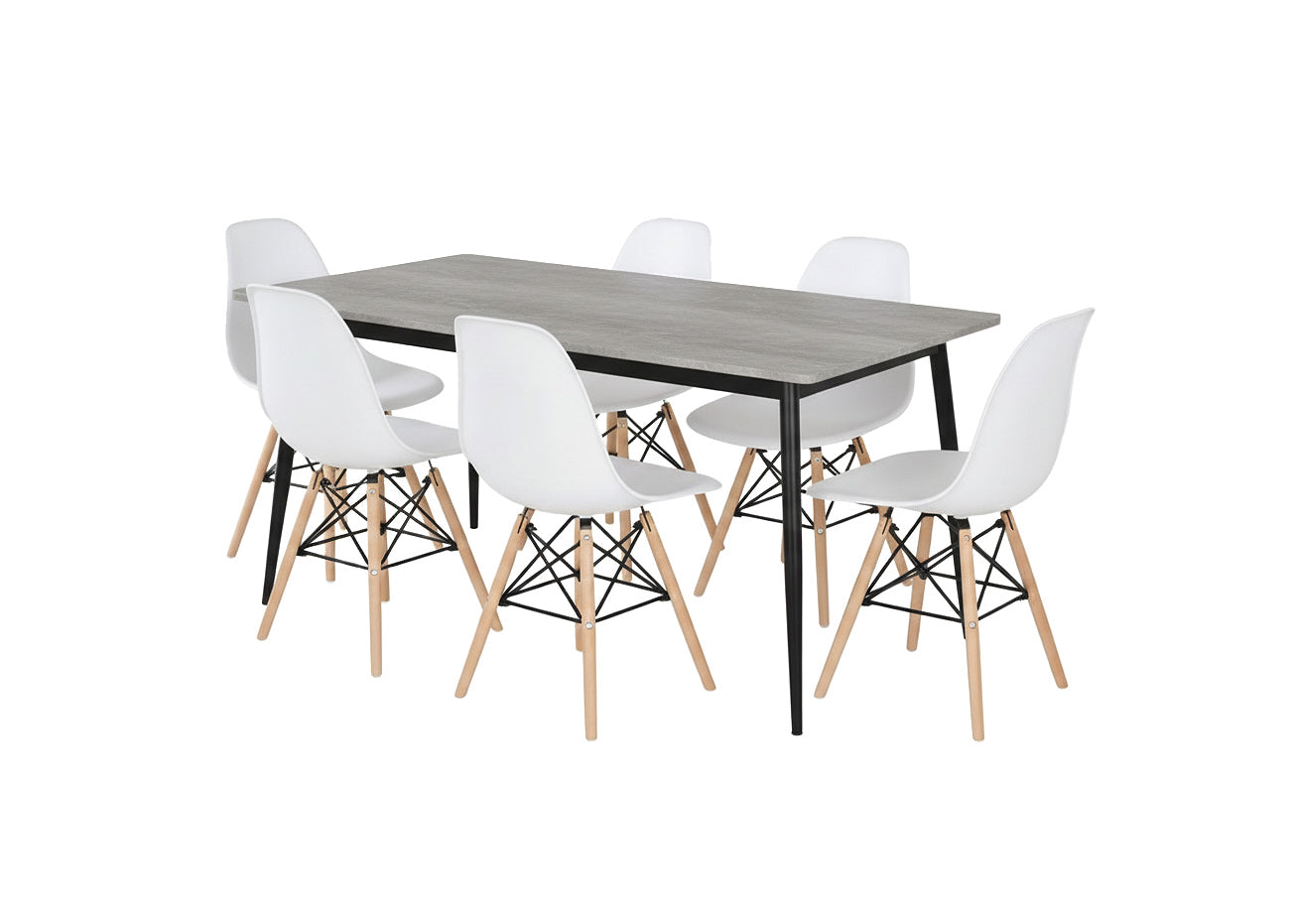 Mesa de Comedor 180cm + 6 Sillas Estilo Nordico