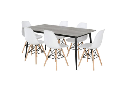 Mesa de Comedor 140cm + 6 Sillas Estilo Nordico