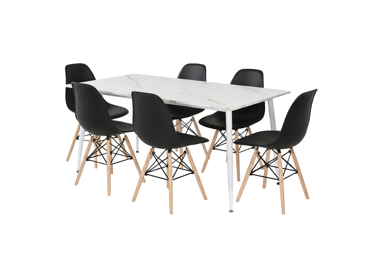 Mesa de Comedor 180cm + 6 Sillas Estilo Nordico